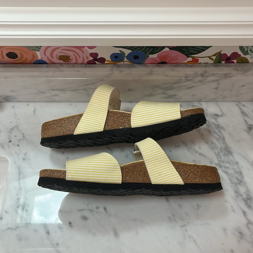 Size 37 Cork Platform Sandals Yellow Birkenstocks Double Buckle 7 Birkis Eva $99